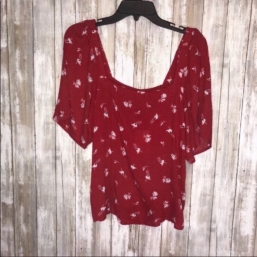 NWT A New Day Red Floral Square Neck Blouse - Picture 2 of 7